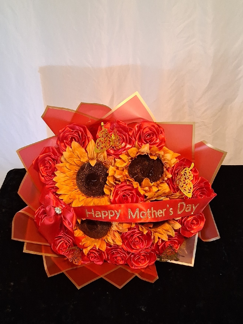 Sunflower & Red Rose Bouquet (BUCHON- Happy Mother's Day Ribbon